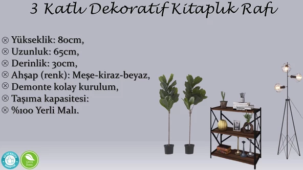 3 Katlı Kitaplık - Ahşap Duvar Rafı, Dekoratif Raf  Beyaz - 1