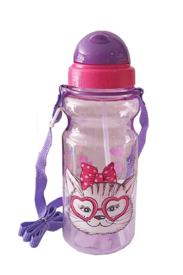 Kız Çocuk Matara 500ml Mor 1 Adet Little Happy Mor Suluk Plastik Su Matarası - 2