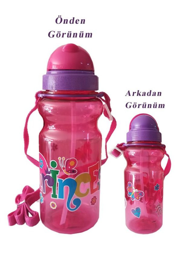 Kız Çocuk Matara 500ml Pembe 1 Adet Princess Pembe Suluk Plastik Su Matarası - 3