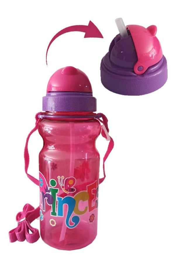 Kız Çocuk Matara 500ml Pembe 1 Adet Princess Pembe Suluk Plastik Su Matarası - 4