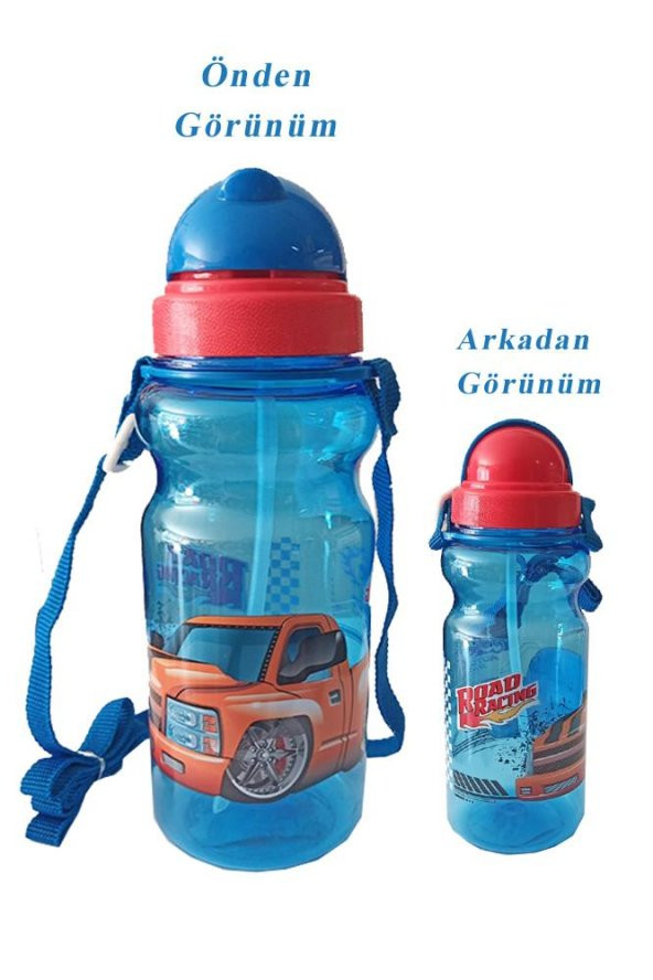 Erkek Çocuk Matara 500ml Mavi 1 Adet Road Racing Mavi Suluk Plastik Su Matarası - 3