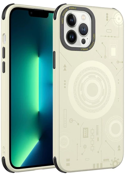 Apple iPhone 13 Pro Kılıf Wireless Şarj Özellikli Kenarları Antişok Desenli Hot Kapak - Resim 6