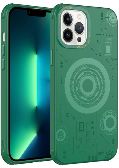 Apple iPhone 13 Pro Kılıf Wireless Şarj Özellikli Kenarları Antişok Desenli Hot Kapak - Resim 8