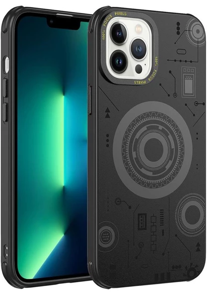 Apple iPhone 13 Pro Kılıf Wireless Şarj Özellikli Kenarları Antişok Desenli Hot Kapak - Resim 5