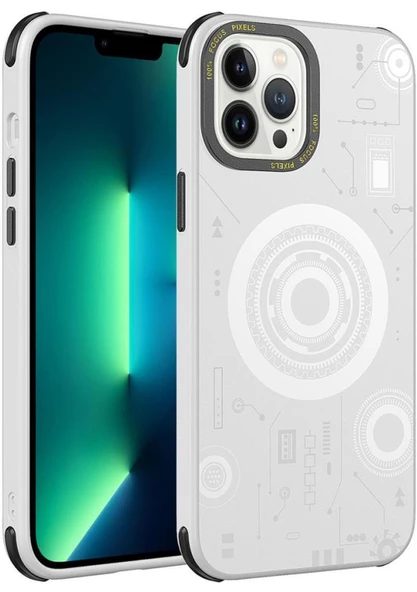 Apple iPhone 13 Pro Kılıf Wireless Şarj Özellikli Kenarları Antişok Desenli Hot Kapak - Resim 4