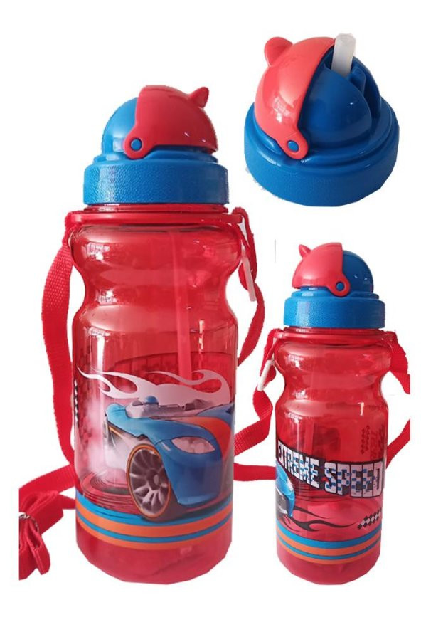 Erkek Çocuk Matara 500ml Kırmızı 1 Adet Extreme Speed Kırmızı Suluk Plastik Su Matarası