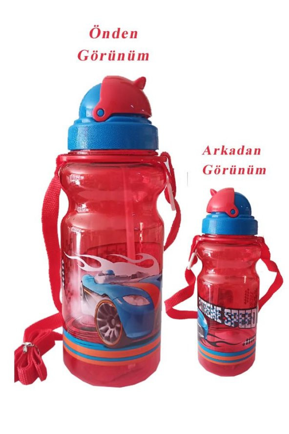 Erkek Çocuk Matara 500ml Kırmızı 1 Adet Extreme Speed Kırmızı Suluk Plastik Su Matarası - 3