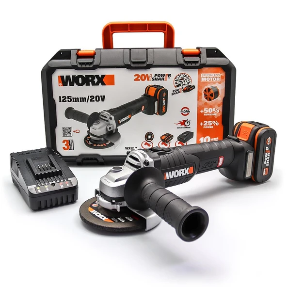 WORX WX812 20Volt 4.0Ah. 125mm Kömürsüz Profesyonel Şarjlı Avuç Taşlama - 6