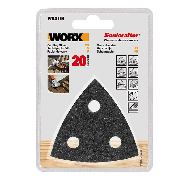 WORX WA2115 20 Parça Çok Amaçlı Zımpara Makinası Cırtlı Universal Yedek Delikli Zımpara Kâğıdı Seti - 4