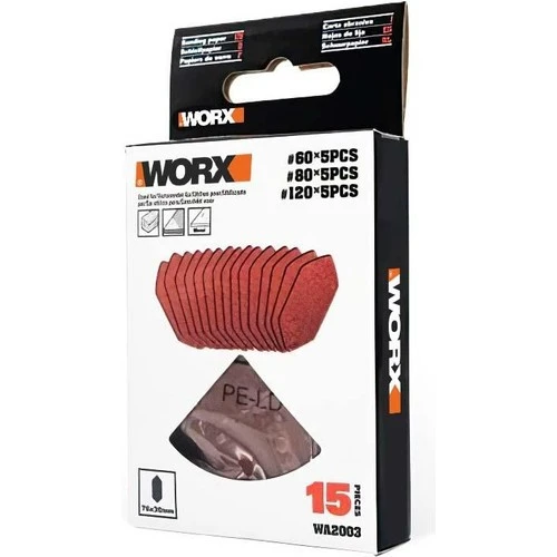 WORX WA2003 76x30mm 60, 80, 120 Kum, 15 Adet Cırtlı Universal Mouse Parmak Zımpara Kâğıdı Seti - 3