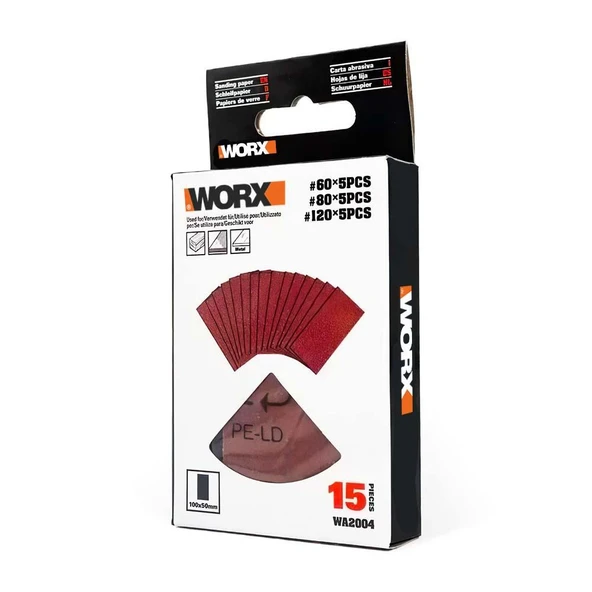 WORX WA2004 100x50mm 60, 80, 120 Kum, 15 Adet Cırtlı Universal Zımpara Kâğıdı Seti - 6