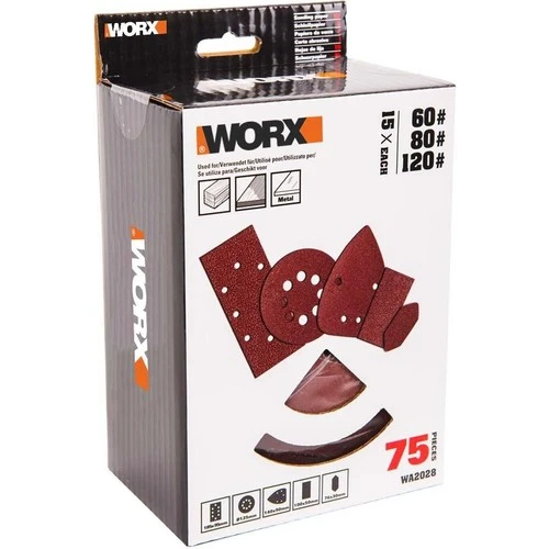 WORX WA2028 60, 80, 120 Kum, Metal ve Ahşap 75 Adet Cırtlı Zımpara Kâğıdı Seti - 3