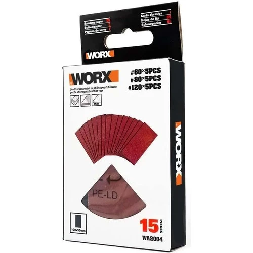 WORX WA2004 100x50mm 60, 80, 120 Kum, 15 Adet Cırtlı Universal Zımpara Kâğıdı Seti - 3