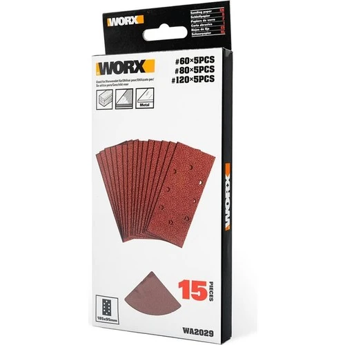 WORX WA2029 185x95mm 60, 80, 120 Kum, 15 Adet Cırtlı Universal Zımpara Kâğıdı Seti - 3