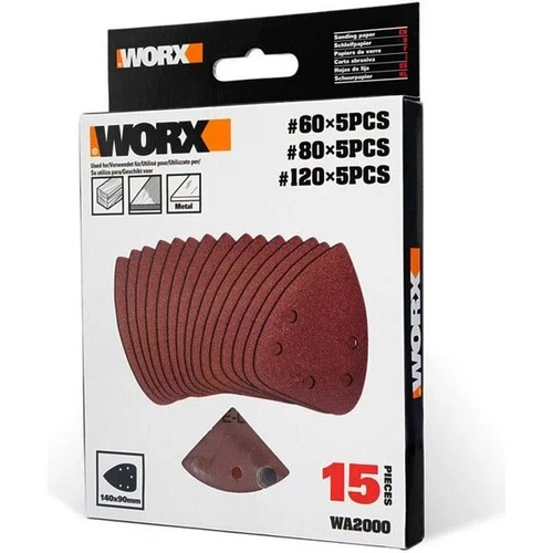 WORX WA2000 140x90mm 60, 80, 120 Kum, 15 Parça Cırtlı Universal Mouse Zımpara Kâğıdı Seti - 3