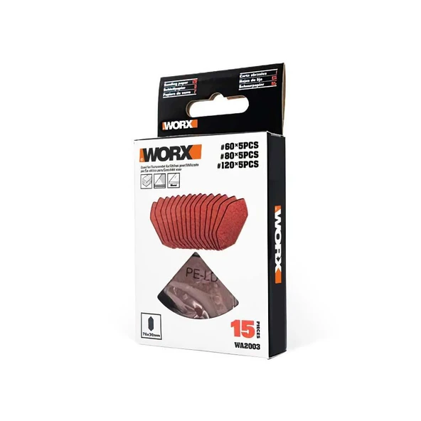 WORX WA2003 76x30mm 60, 80, 120 Kum, 15 Adet Cırtlı Universal Mouse Parmak Zımpara Kâğıdı Seti - 6