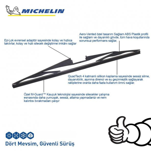 Michelin Rainforce™ MCR275 27,5CM 1 Adet Universal Telli Hibrit Arka Silecek - 4