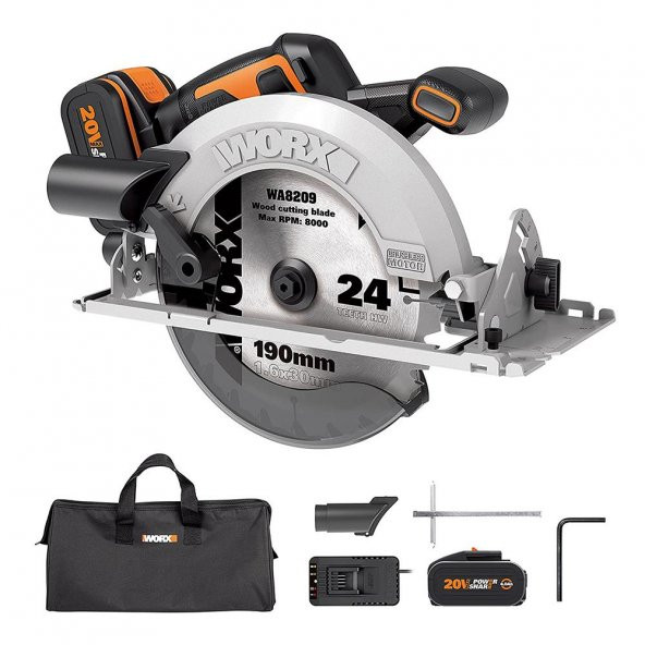 WORX WX520 20Volt 4.0Ah. Li-ion Kömürsüz Profesyonel Daire Testere - 6