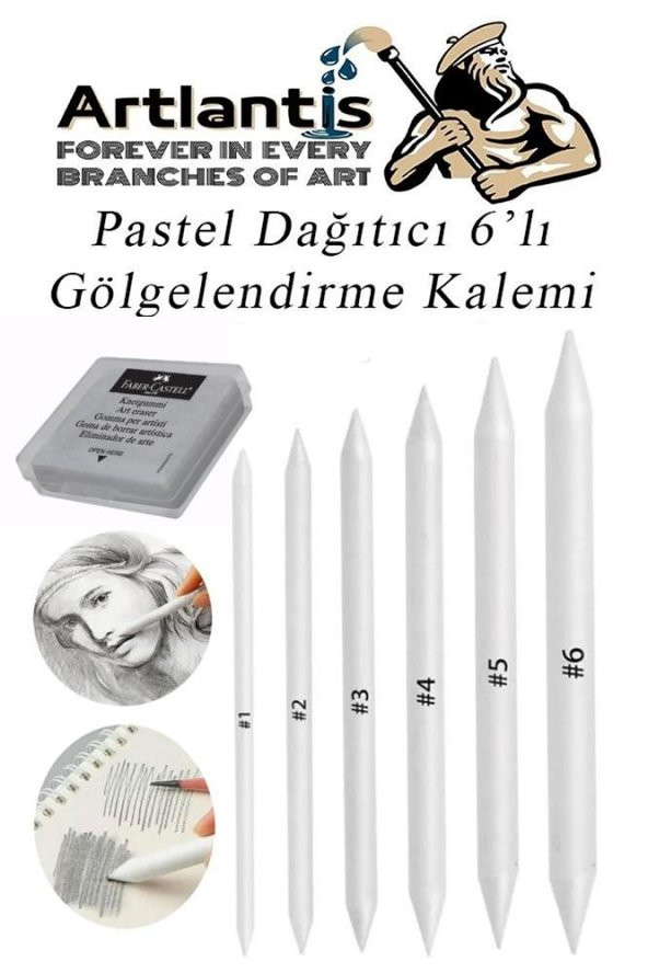 Pastel Dağıtıcı Gölgelendirme Kalemi 6 Lı 1 Paket Ve 1 Adet Hamur Silgi Kaynaştırma Kalemi Kara Kalem Dağıtıcı Kalem Kağıt Kalem