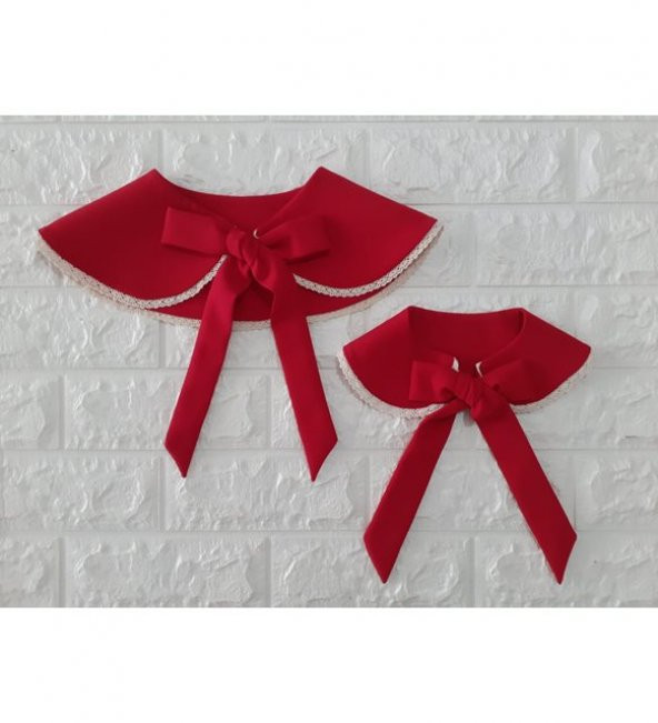 Eylülce Butik ANNE KIZ VINTAGE DANTELLİ KIRMIZI YAKALIK TAKIMI