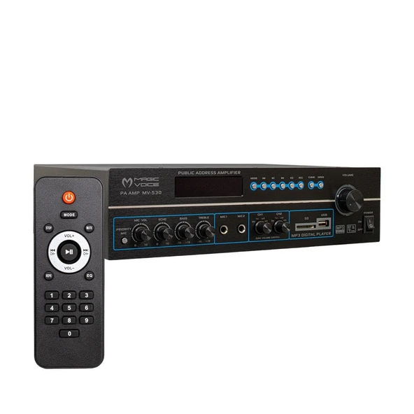Magicvoice MV-530 120 Watt USB-SD-Bluetooth 2 Bölgeli Amfi Hat Trafolu Anfi 3 Mikrofon Girişli Kumanda Eko Ayarı - 4