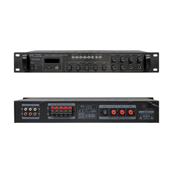 Magicvoice MV-540 80 Watt Usb Sd Kart Bluetooth 2 Mikrofon Amfi Girişli 5 Bölgeli Hat Trafolu Anfi Cami Okul Stüdyo - 5