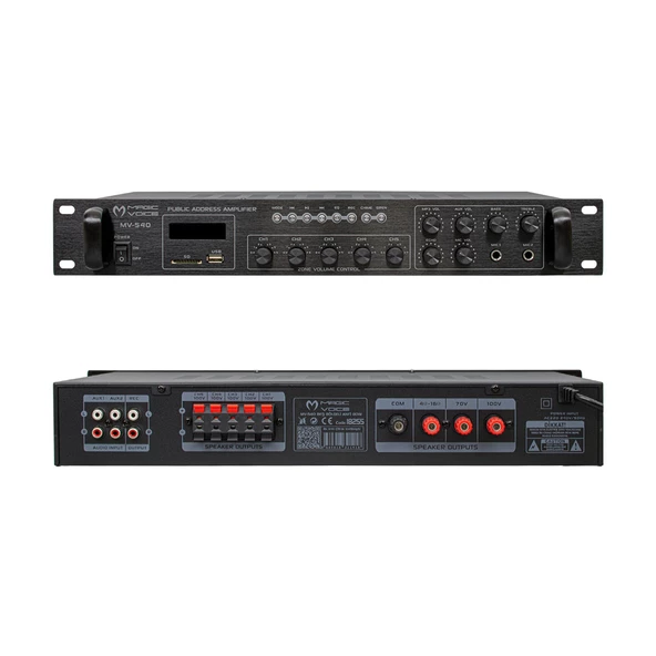 Magicvoice MV-540 80 Watt Usb Sd Kart Bluetooth 2 Mikrofon Amfi Girişli 5 Bölgeli Hat Trafolu Anfi Cami Okul Stüdyo - 2