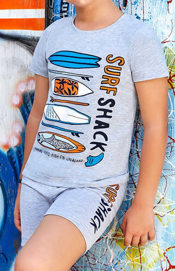 Erkek Çocuk Surf Baskılı Şort Takım Berrak-5354 - 2