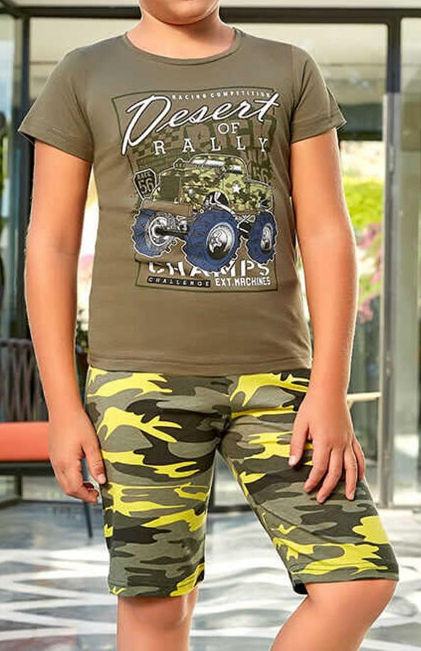 Erkek Çocuk Kamuflaj Desenli Şort Takım Berrak-5379 - 2