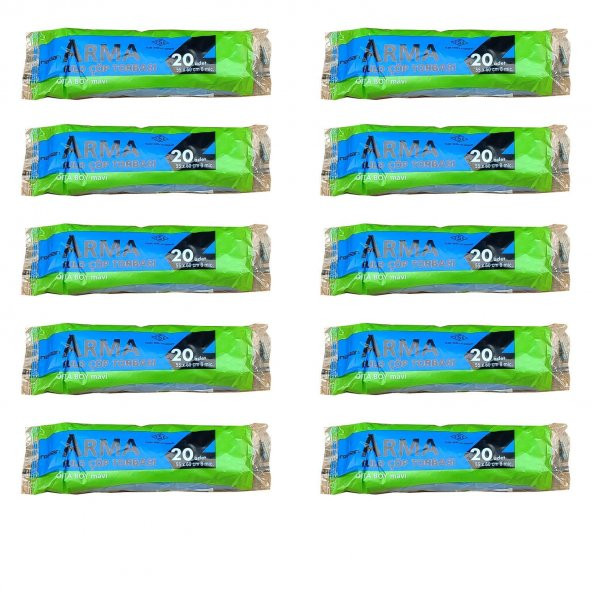 Arma Mavi Orta Boy 55 x 60 Cm. - 30 Litre Çöp Torbası Poşeti - 20 Adetlik 10 Rulo