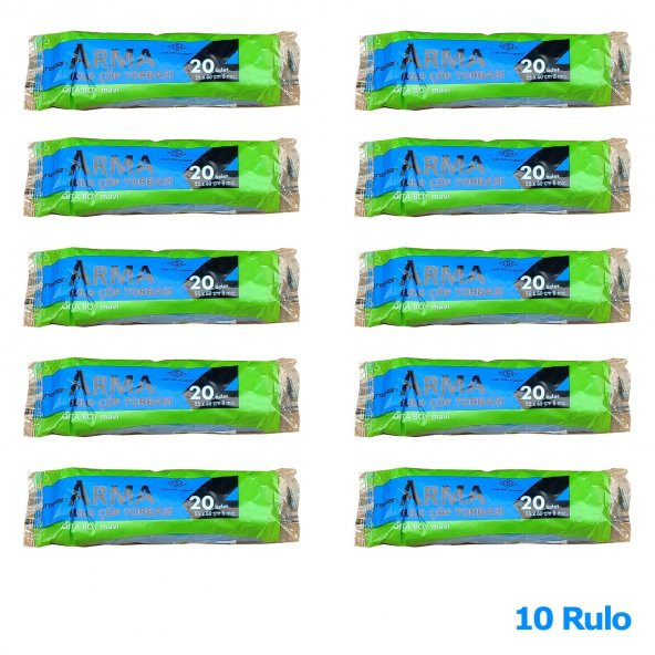 Arma Mavi Orta Boy 55 x 60 Cm. - 30 Litre Çöp Torbası Poşeti - 20 Adetlik 10 Rulo - 2