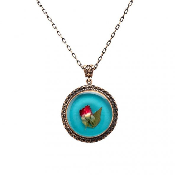 Çiçekli Gül El İşi Otantik Reçine Kolye Cevşen (1769-1)