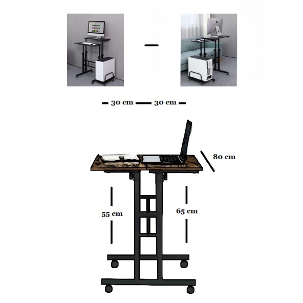 servetavcı Yükseklik Ayarlı Bilgisayar/Laptop ve Çalışma Masası - Ceviz 80x60 (Tekerli ve Kasalıklı) - 2