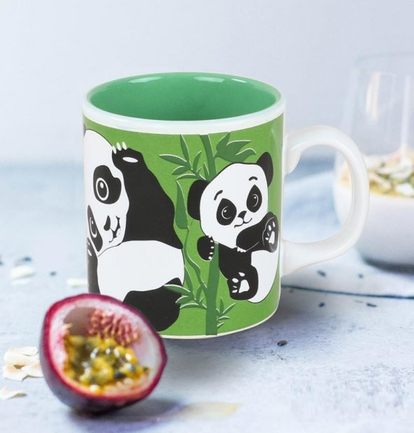 Keramika Silindir Platin Kupa Panda Yeşil-Beyaz