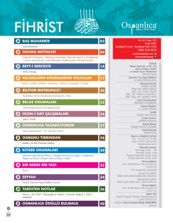 Ocak 2022 Osmanlıca Dergisi - 2