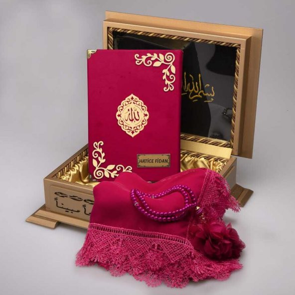 Şal + Tesbih + Kuran Hediye Set (Hafız B, Lafzatullah, Fuşya Pem) - 1