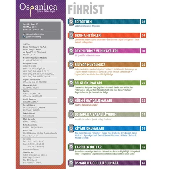 Temmuz 2016 Osmanlıca Dergisi - 2