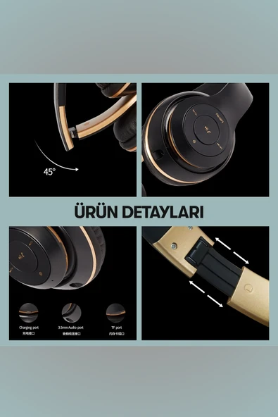BH43 Katlanabilir 6 Saat Konuşma ve Müzik Fuchsia Kafaüstü Bluetooth Kulaklık - Resim 6