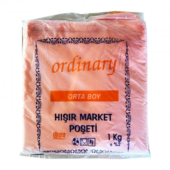 Ordinary Turuncu Market Poşeti Torbası - Hışır Atlet Poşet - Orta Boy - 26 x 50 Cm. - 1 Kg.