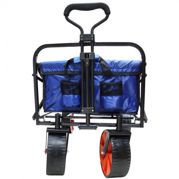 Katlanabilir Taşıma Arabası Plaj-Bahçe-Kamp Arabası Mavi (Turuncu Tekerli) - 2
