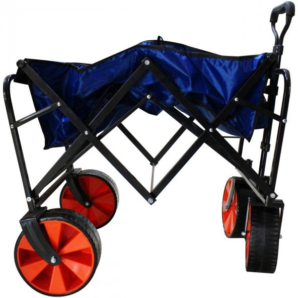 Katlanabilir Taşıma Arabası Plaj-Bahçe-Kamp Arabası Mavi (Turuncu Tekerli) - 3