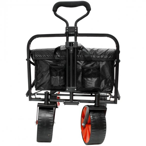 Katlanabilir Taşıma Arabası Plaj-Bahçe-Kamp Arabası Siyah (Turuncu Tekerli) - 2