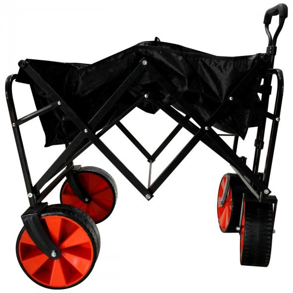 Katlanabilir Taşıma Arabası Plaj-Bahçe-Kamp Arabası Siyah (Turuncu Tekerli) - 3