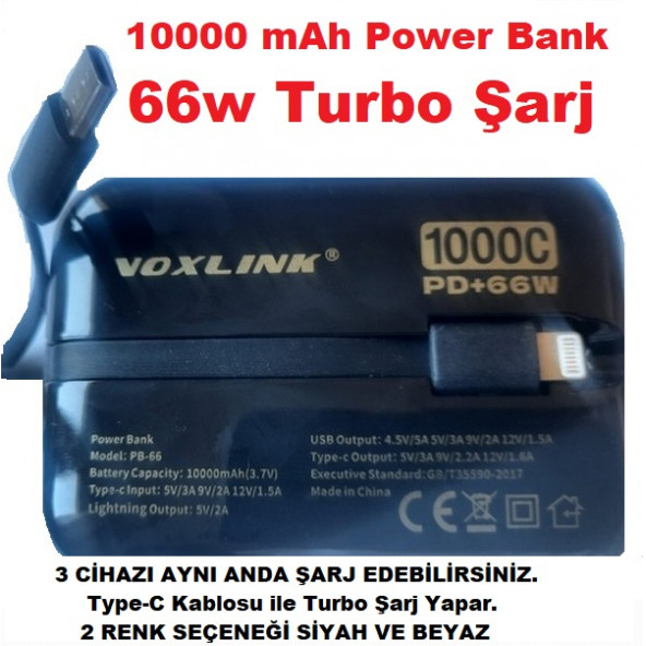 10000 Mah 66W Ultra Hızlı Powerbank Apple iphone Lightning Ve Type-c