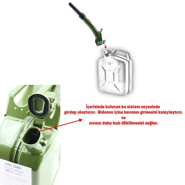 Metal Benzin Bidonu 5 Litre Akaryakıt Mazot Taşıma Doldurma Depolama Bidonu Dayanıklı Bidon - 4