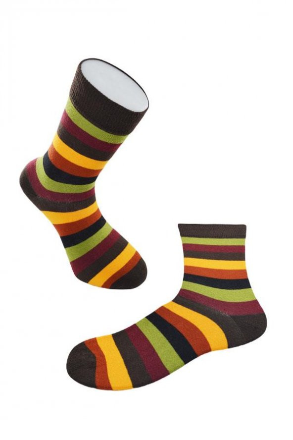 Dode Flora Erkek Pamuk Dikişsiz Kalın Çizgili Renkli Konforlu Rahat Özel Seri 6'lı Soket Çorap - 2