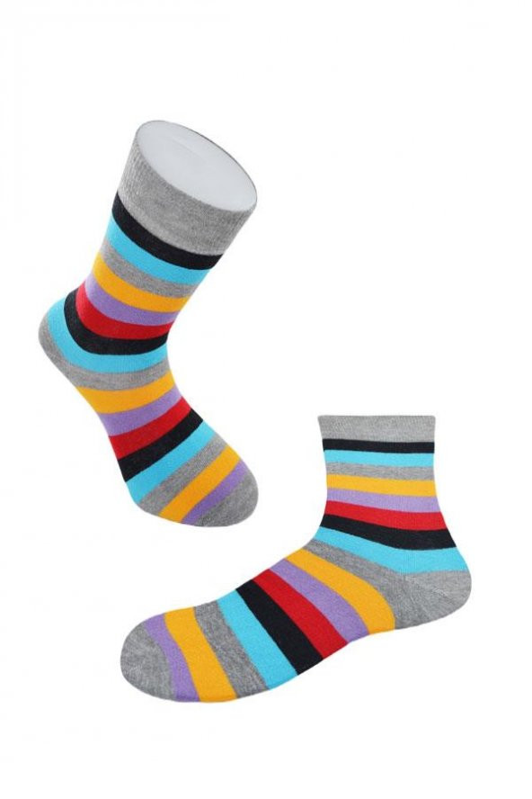 Dode Flora Erkek Pamuk Dikişsiz Kalın Çizgili Renkli Konforlu Rahat Özel Seri 6'lı Soket Çorap - 5