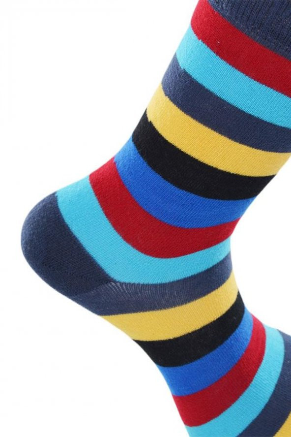Dode Flora Erkek Pamuk Dikişsiz Kalın Çizgili Renkli Konforlu Rahat Özel Seri 6'lı Soket Çorap - 7