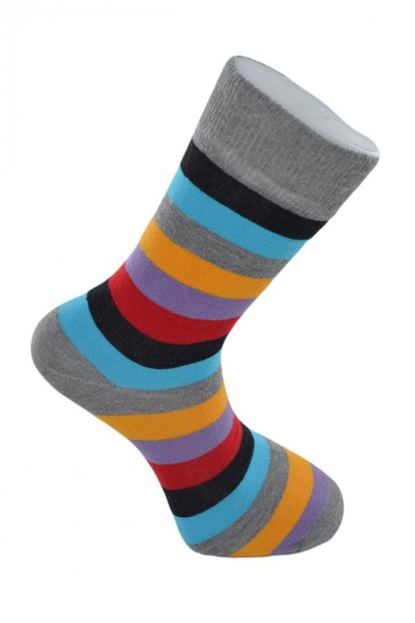 Dode Flora Erkek Pamuk Dikişsiz Kalın Çizgili Renkli Konforlu Rahat Özel Seri 6'lı Soket Çorap - 8