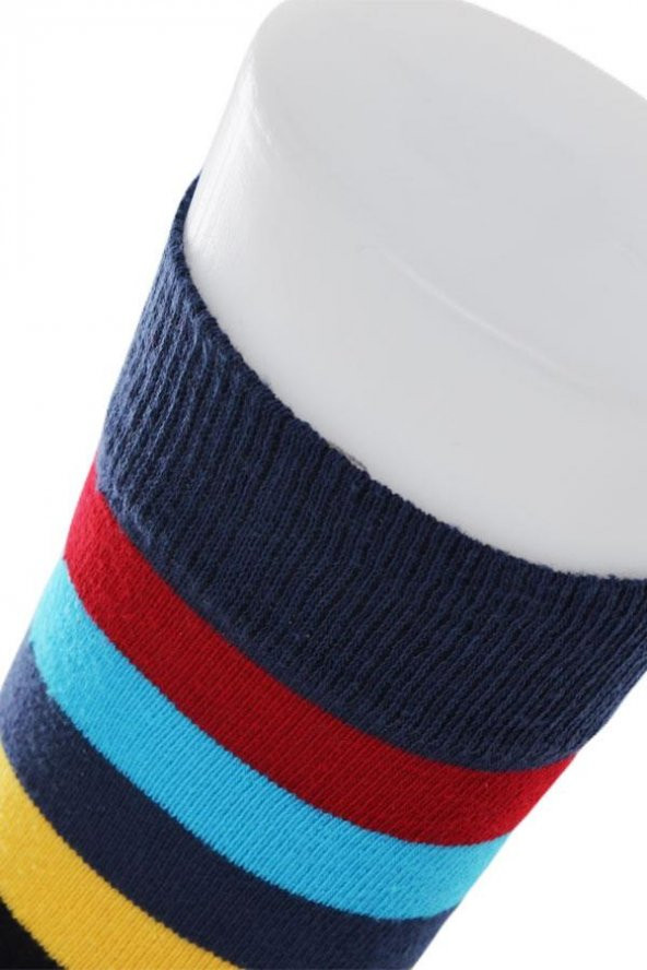 Dode Flora Erkek Pamuk Dikişsiz Kalın Çizgili Renkli Konforlu Rahat Özel Seri 6'lı Soket Çorap - 10